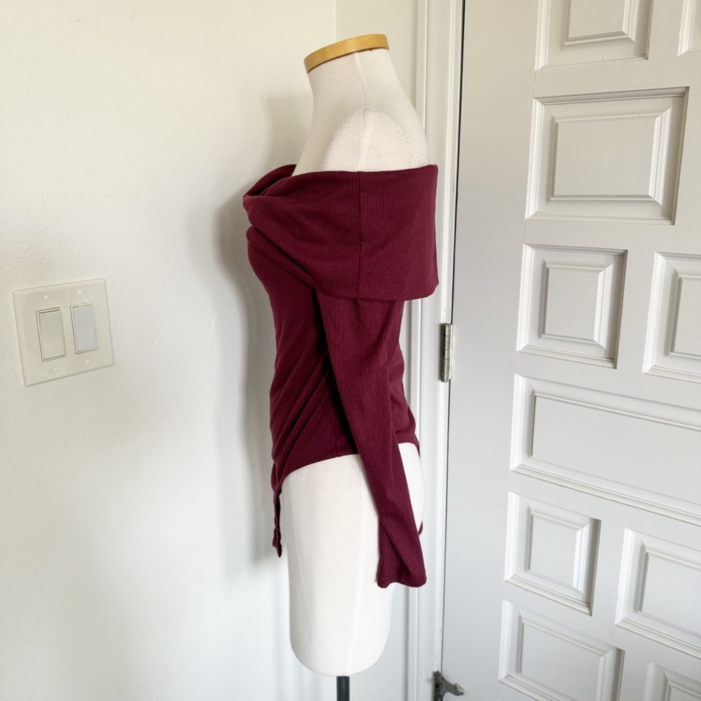 NWT AFRM x Nordstrom Maroon Bodysuit Off-the-shoulder Ribbed Small & Medium - Picture 5 of 16